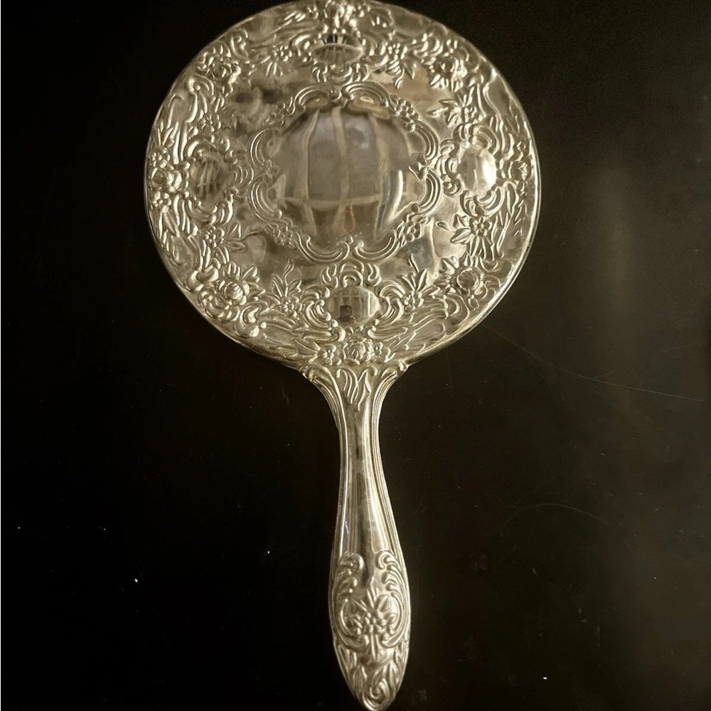 Vintage Silver Plated Floral Hand Mirror